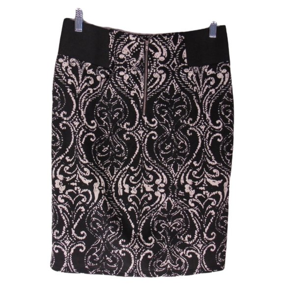 ROZ & ALI Black & White Sexy Stretch Career Pencil Midi Skirt Women's 8 - Picture 2 of 4